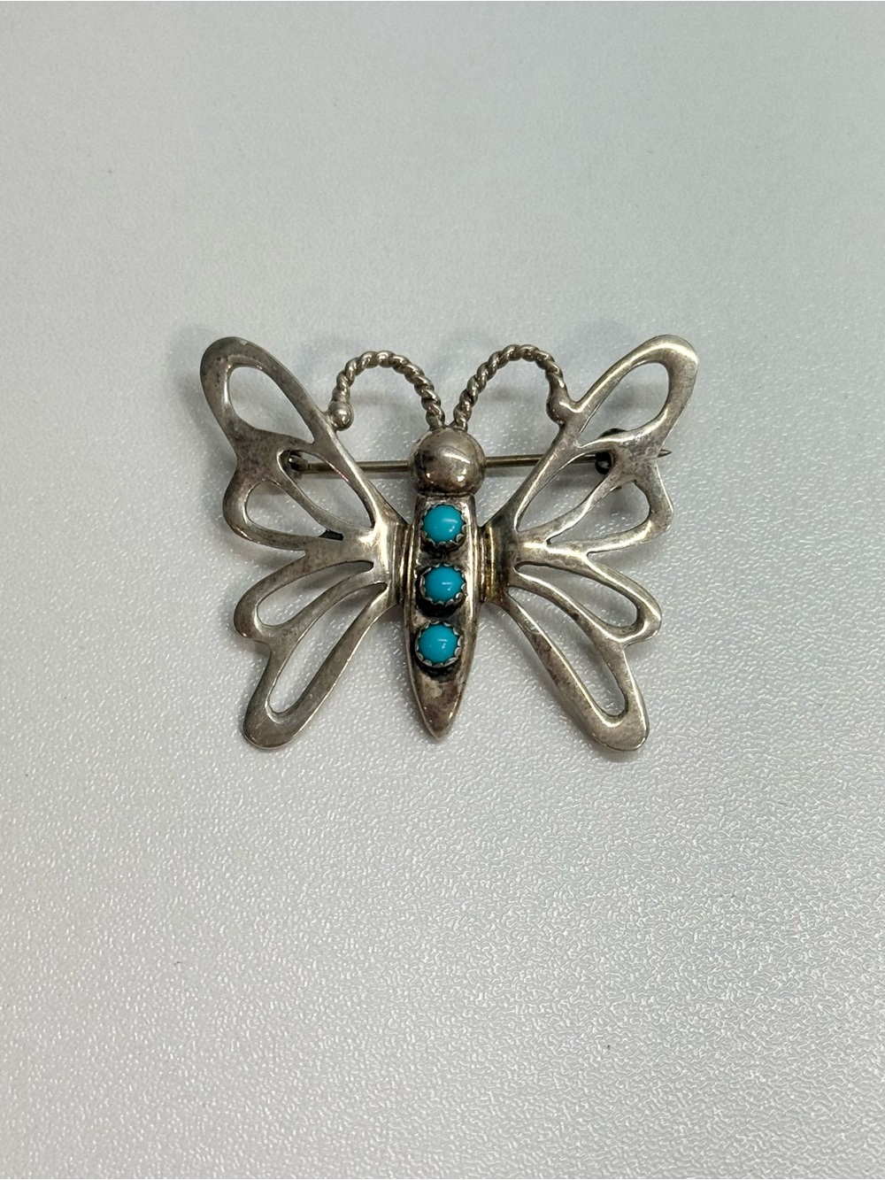 Vintage Sterling Silver and Sleeping Beauty Turquoise butterfly brooch